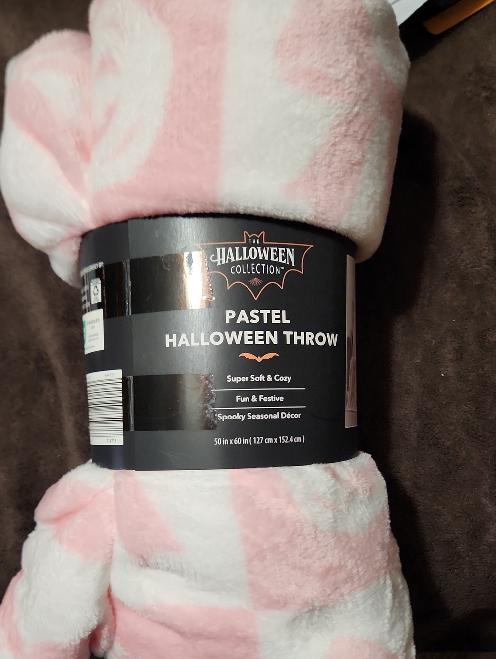 Pastels Pink & White Pastel Halloween Throw - Soft Plush Party Blanket